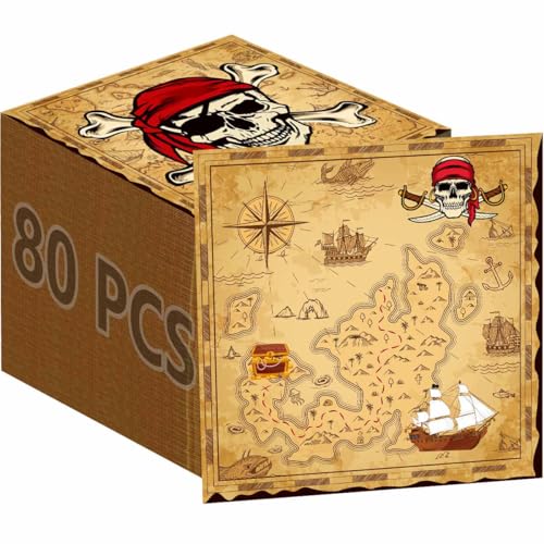 Pirate Party Napkins Set 80 Pack 13 x 13 Inch Treasure Map Theme Decorations