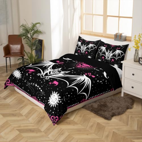 Gothic Bat Twin Duvet Cover Set No Comforter Kids Bedroom Decor Pink Floral