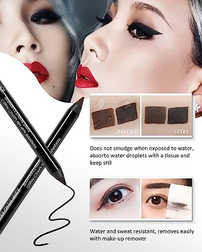 Waterproof Gel Eyeliner Pencil Set - 2 Black + 1 Brown Long-Lasting Smudgeproof Makeup