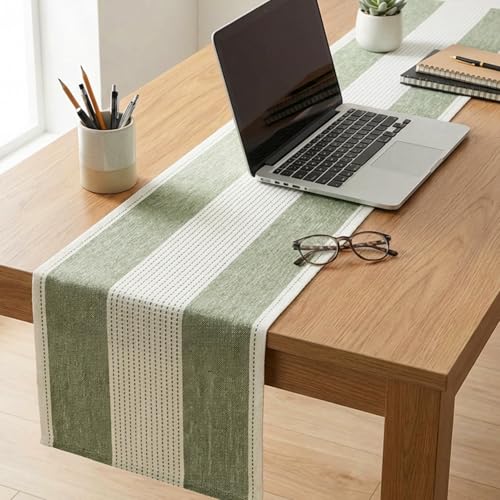 Sage Green Farmhouse Table Runner 13x90 Inch Rustic Kitchen Decor for Dining & Weddings