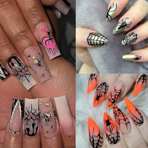 Halloween Nail Stickers Set - Ghost Bat Spider Web 3D Self-Adhesive Nail Art Decals - Halloween Style