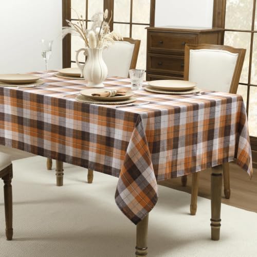 Romanstile Fall Checkered Tablecloth - Brown Plaid, 60 x 120 Inches, Rectangular