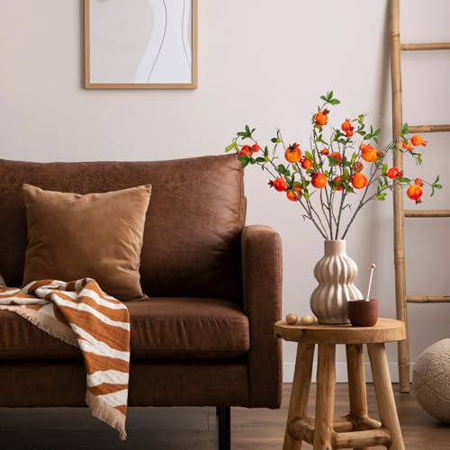 31.5in Faux Pomegranate Flower Stems - 4 Pieces Red Berry Decor for Vase & Holiday Arrangements