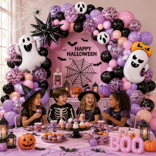 Halloween Balloon Arch Kit with Ghost, Bat & Pumpkin Balloons - 154Pcs Decoration Set