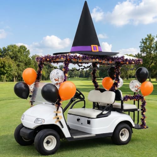 Halloween Witch Hat Car Decoration Kit for Golf Carts & Vehicles - Giant Felt Hat with Balloons & Banner
