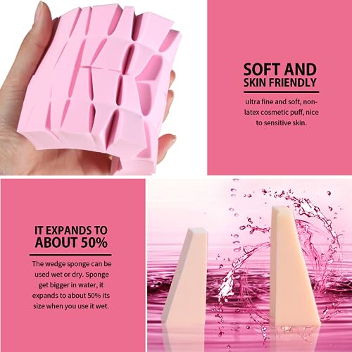 Pink Makeup Sponges Set 48 Pieces Latex-Free Wedge Applicators for Foundation