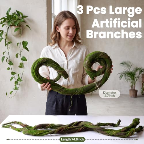 Artificial Tree Branches Set - 74.8 Inch Bendable Moss Covered Vines, Retro Style