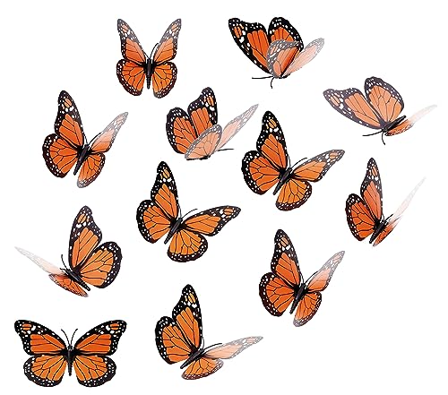 Penta Angel Monarch Butterfly Wall Decals - 12 Large Orange 4.7 Inch Art Crafts