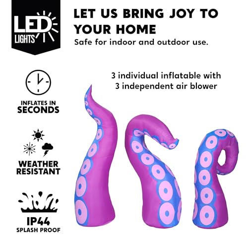 Purple Halloween Inflatable Octopus Tentacle Decor with LED Lights - Outdoor Yard & Window Decoration