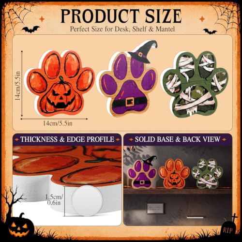 Halloween Pet Paw Print Wooden Table Decor Set - Whimsical Indoor Halloween Decorations
