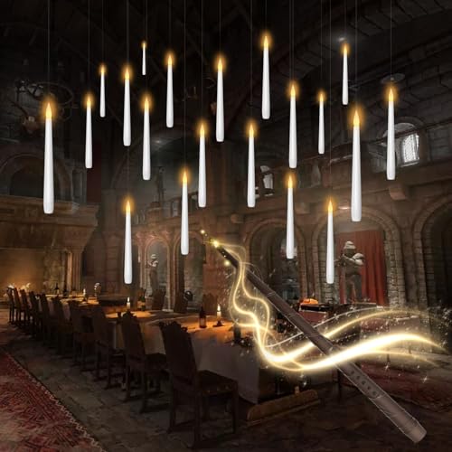 White 20pcs Flameless Floating Candles with Wand Remote Halloween Decor