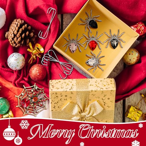 Crystal Christmas Spider Ornaments Set - Holiday & Halloween Decorations