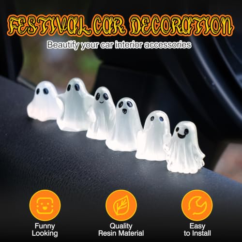 Ghost Car Dashboard Decorations - White Ghost Goth Car Accessories Set of 6