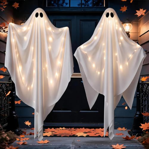Light Up Hanging Ghost Halloween Decorations - Outdoor Indoor Spooky Ghosts Set