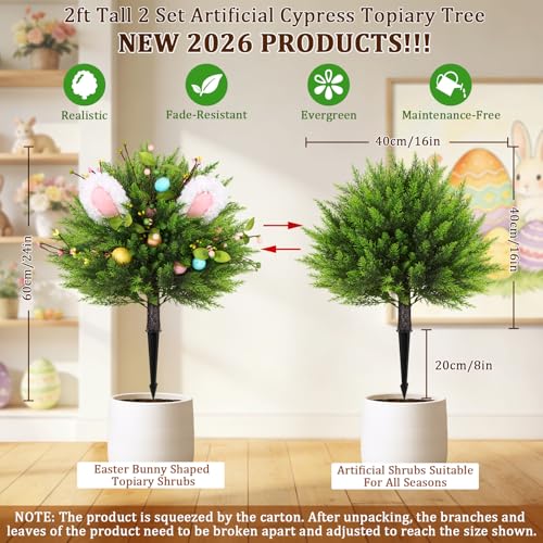 Artificial Cypress Bunny Topiary Set of 2 - Green Outdoor & Indoor Decor