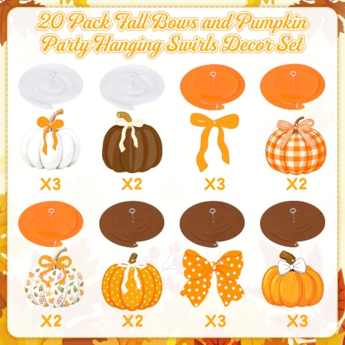 Fall Pumpkin Hanging Swirl Decorations - 20 Pack Autumn Ceiling Streamers
