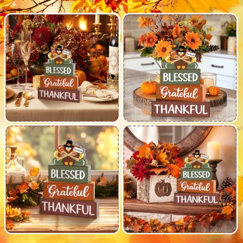 Large Green Wooden Thanksgiving Turkey Decor Set - Rustic Fall Centerpieces