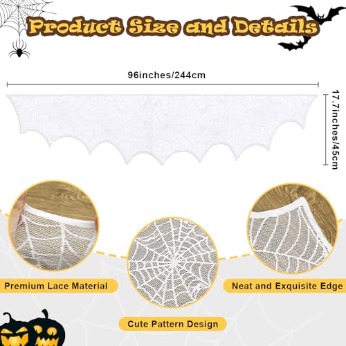 Halloween Mantel Scarf Spidernet White 96 x 18 Inch Lace Spiderweb Decor