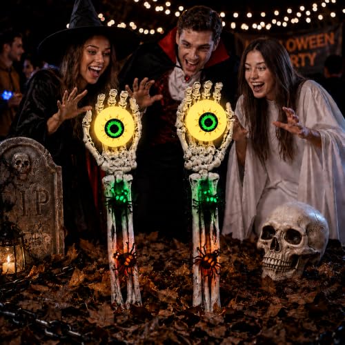 Halloween Skeleton Hands with Eyeball Lights Outdoor Decor - Warm & Green