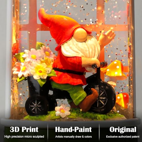 Castle Spring Snow Globe Lantern Easter Decor with Gnome & Timer - Indoor Lighted Gift