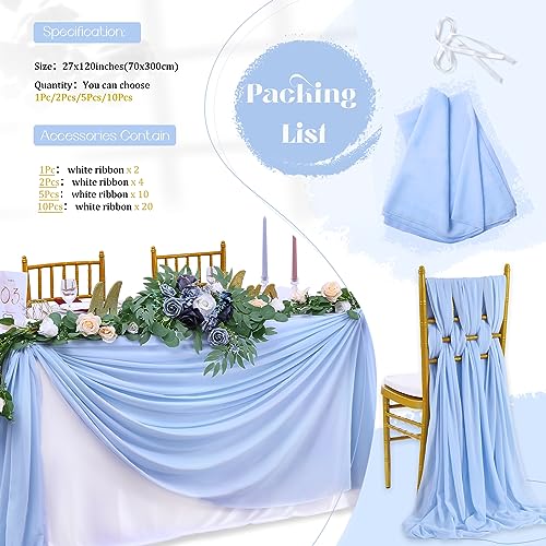 Blue Chiffon Table Runner 15 Pieces 27x120 Inches for Wedding & Party Decor - QueenDream