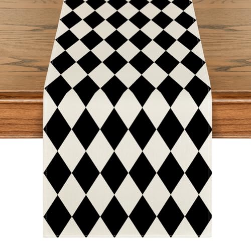 Diamond Plaid Black Table Runner - 13x108 Inch Halloween Party Decor