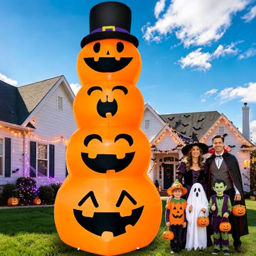 12Ft Giant Halloween Inflatable Pumpkins with LED Lights & Stakes Outdoor Decorations