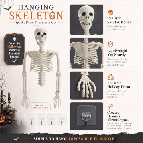 Halloween Haunted Skeleton Mirror Decor - Spooky Gothic Tabletop Prop