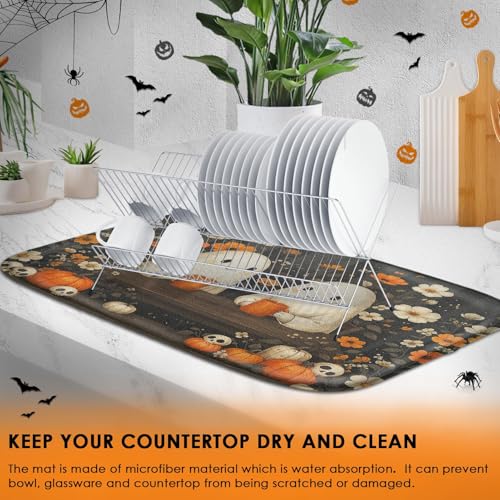 Halloween Ghost Absorbent Dish Drying Mat 16x18 Inches - Cute Kitchen Decor