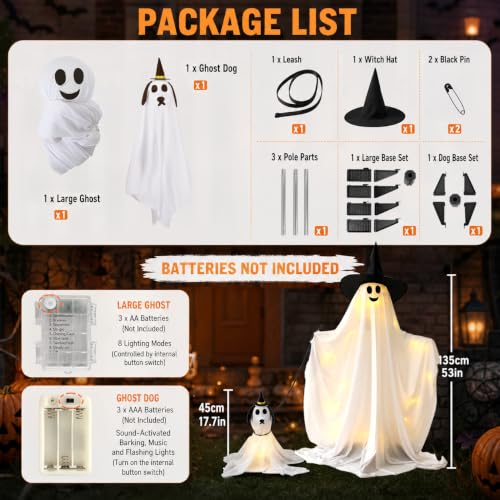 Outdoor Halloween Light-Up Ghost with Barking Ghost Dog - White, One Size