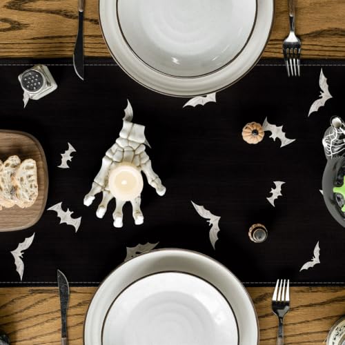 Halloween Table Runner 13x72 Inch Black Polyester Decor for Home Party