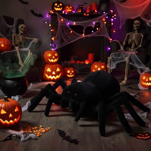 Giant Spider Plush Pillow - Halloween Decor 31.5 x 19.7 Inches - Black