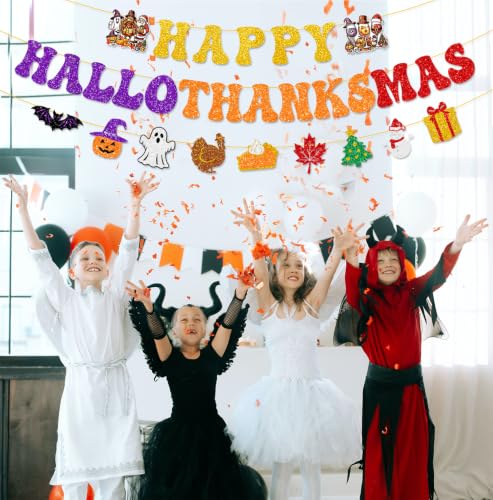 Colorful Glitter Happy Halloween Thanksgiving Christmas Banner Party Decorations