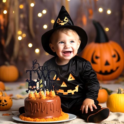 Black Glitter Bone Skull Cake Topper for 2nd Birthday Party - Rock & Roll Theme