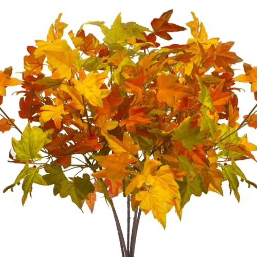 Artificial Maple Leaves Branches 6-Pack Fall Decor Mix for Thanksgiving & Halloween