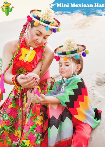 Mini Mexican Fiesta Hat Set - Straw Sombrero Headbands for Kids Adults Pets, 24 Pieces