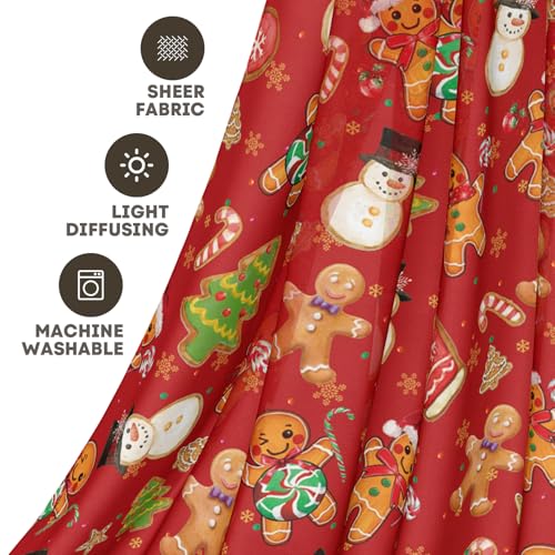 Red Sheer Christmas Curtains 52x63in - Pack of 2 Gingerbread Snowman Decor