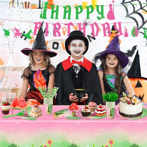 122Pcs Witch Party Supplies Pink and Green Birthday Decorations - Mixed Set