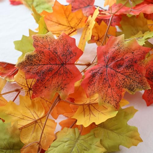 Mizii Fall Decor Maple Vine Garland - 5 Pack, 390 Inch Artificial Autumn Leaves, Fake Maple Leaves for Thanksgiving and Fall Home Decor - Maple Variation