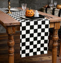 Black and White Halloween Gingham Table Runner - 13 x 72 Inch - QueenDream