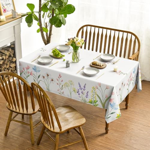 Spring Summer Rectangular Tablecloth 52x70 Inch White for Easter & Dining