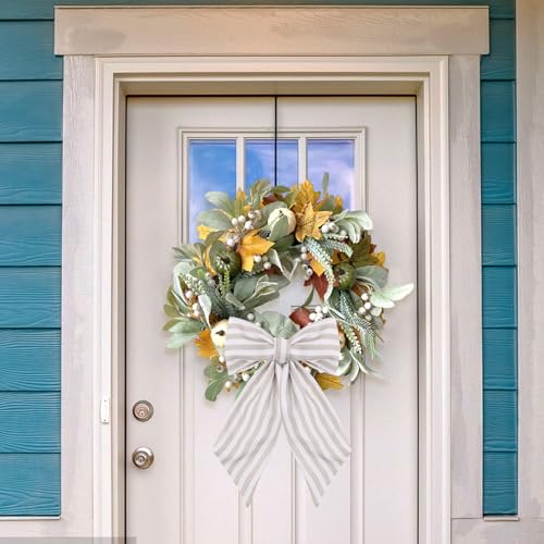 TONIFUL Burlap Stripe Wreath Sash for Front Door 4.5x56 Inches - Indoor Outdoor Holiday Decor