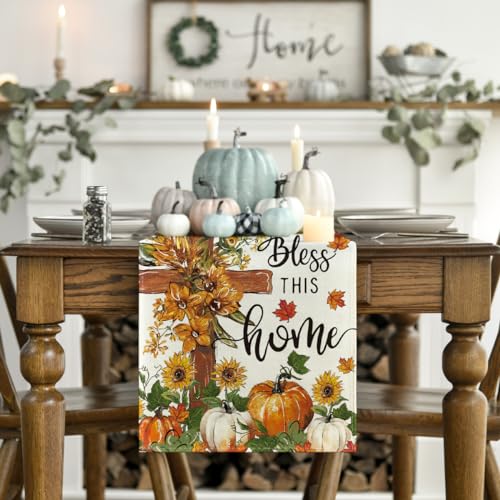 13x90 Inch Beige Fall Table Runner - Durable Polyester Home Decor