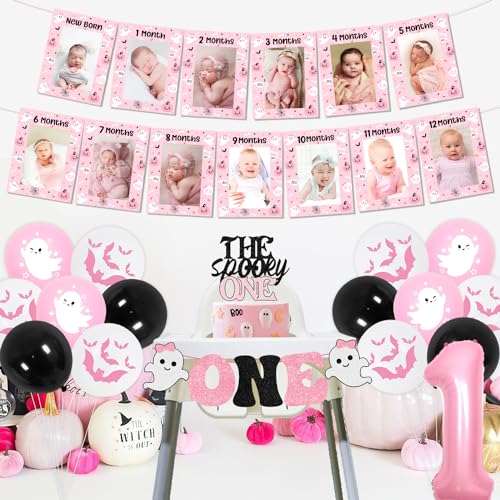Halloween 1st Birthday Party Decorations Pink Foil Balloons Banner Cake Toppers