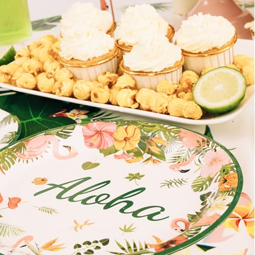 Hawaiian Party Tableware Set for 24 Guests - Luau Decorations, Plates, Napkins & Forks