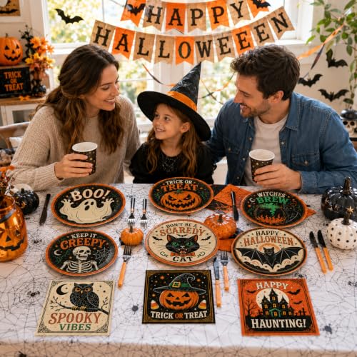 Halloween Party Supplies Set - Vintage Halloween Plates & Napkins - Halloween