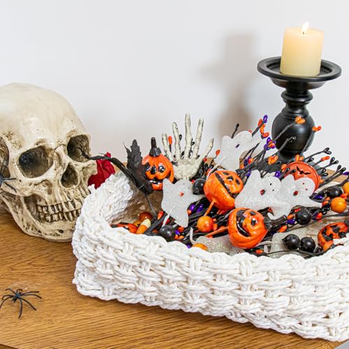 Halloween Floral Picks Set - 17 Inch Spooky Pumpkin Ghost Skeleton Stems