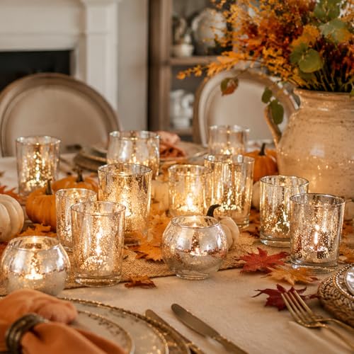 Silver Glass Votive Candle Holders Set - 72pcs Assorted Mercury Finish with Variation Silver (36pcs + 36pcs)
