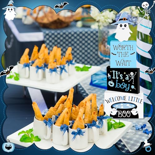 Halloween Baby Shower Table Decorations - 4 Ghosts for Boy Welcome Party