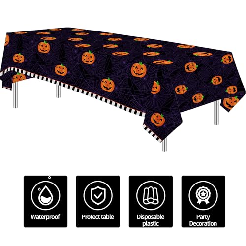 Halloween Pumpkin Tablecloth 3 Pack - Spooky Fall Party Decor, 54x108 Inches